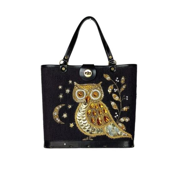 Vintage 1960s Sequined Jeweled Night Owl Moon & Stars Enid Collins Style Handbag - Picture 5 of 12